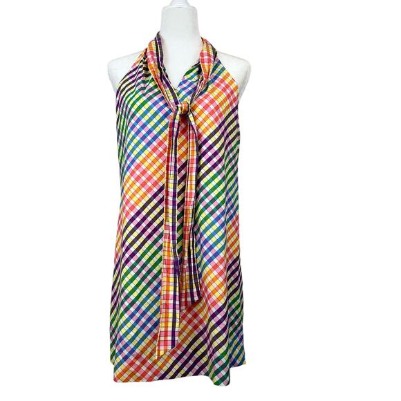 J. Crew Dresses & Skirts - J Crew Womens 2P Sleeveless Tie Neck Rainbow Gingham Plaid A Line Dress Twee NWT